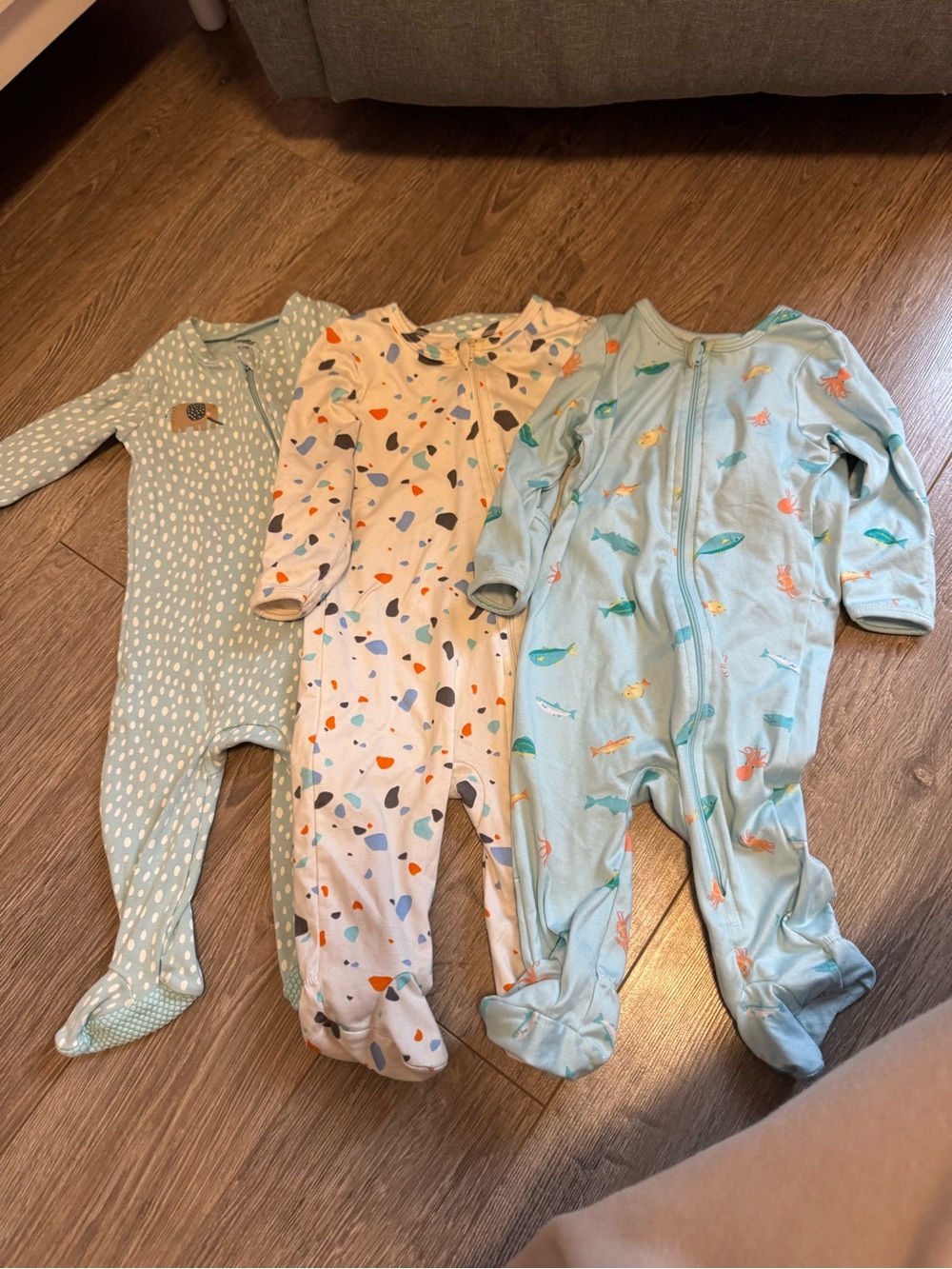 George Light Blue, Cream & Mint Footed One-Piece Set